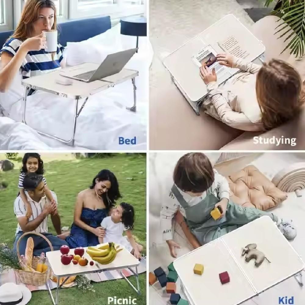 Mesa Dobravel Sofa Cama Notebook Aluminio Vira Maleta Portatil Suporte Home Office Refeicao Estudos Tampo Madeira Luxo - 5