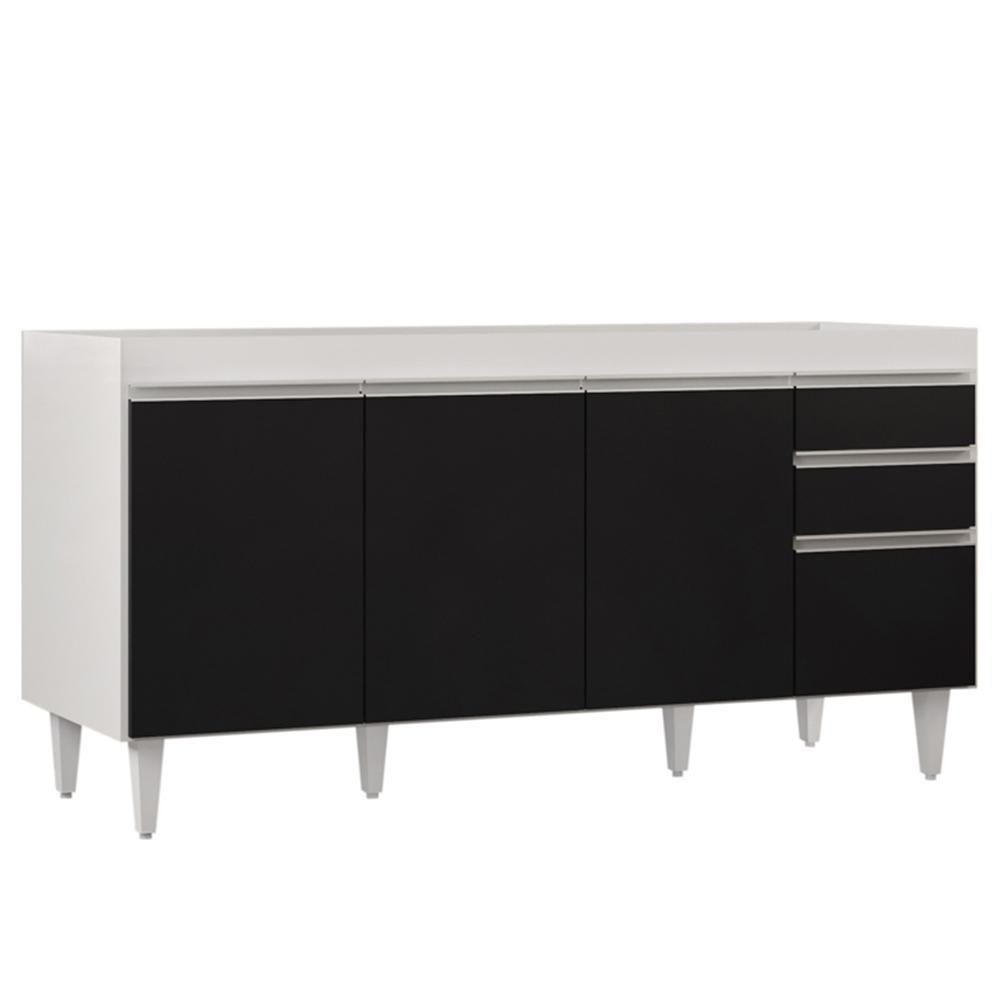 Balcão Gabinete 160cm Sem Tampo 4 Portas 2 Gavetas Arkansas Branco-preto - Lumil Móveis - 1
