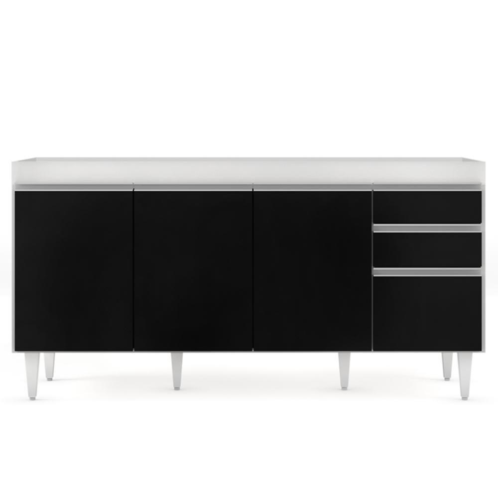 Balcão Gabinete 160cm Sem Tampo 4 Portas 2 Gavetas Arkansas Branco-preto - Lumil Móveis - 2