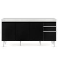 Balcão Gabinete 160cm Sem Tampo 4 Portas 2 Gavetas Arkansas Branco-preto - Lumil Móveis - 2