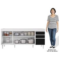 Balcão Gabinete 160cm Sem Tampo 4 Portas 2 Gavetas Arkansas Branco-preto - Lumil Móveis - 6