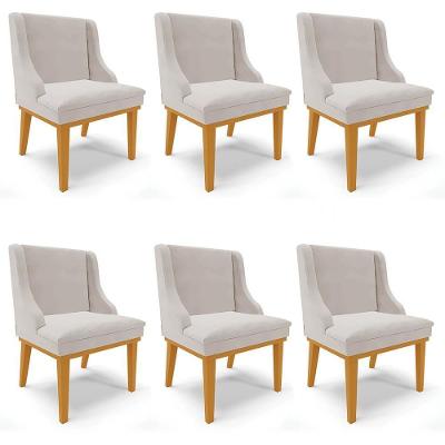 Kit 6 Cadeiras Estofadas Para Sala De Jantar Base Fixa De Madeira Castanho Lia Veludo Cinza - Ibiza