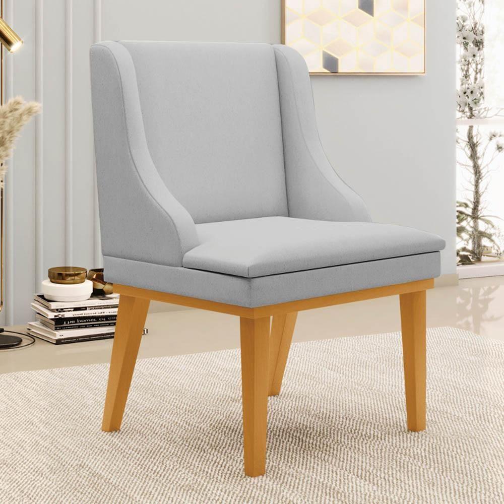 Kit 8 Cadeiras Estofadas Para Sala De Jantar Base Fixa De Madeira Castanho Lia Linho Cinza - Ibiza - 2