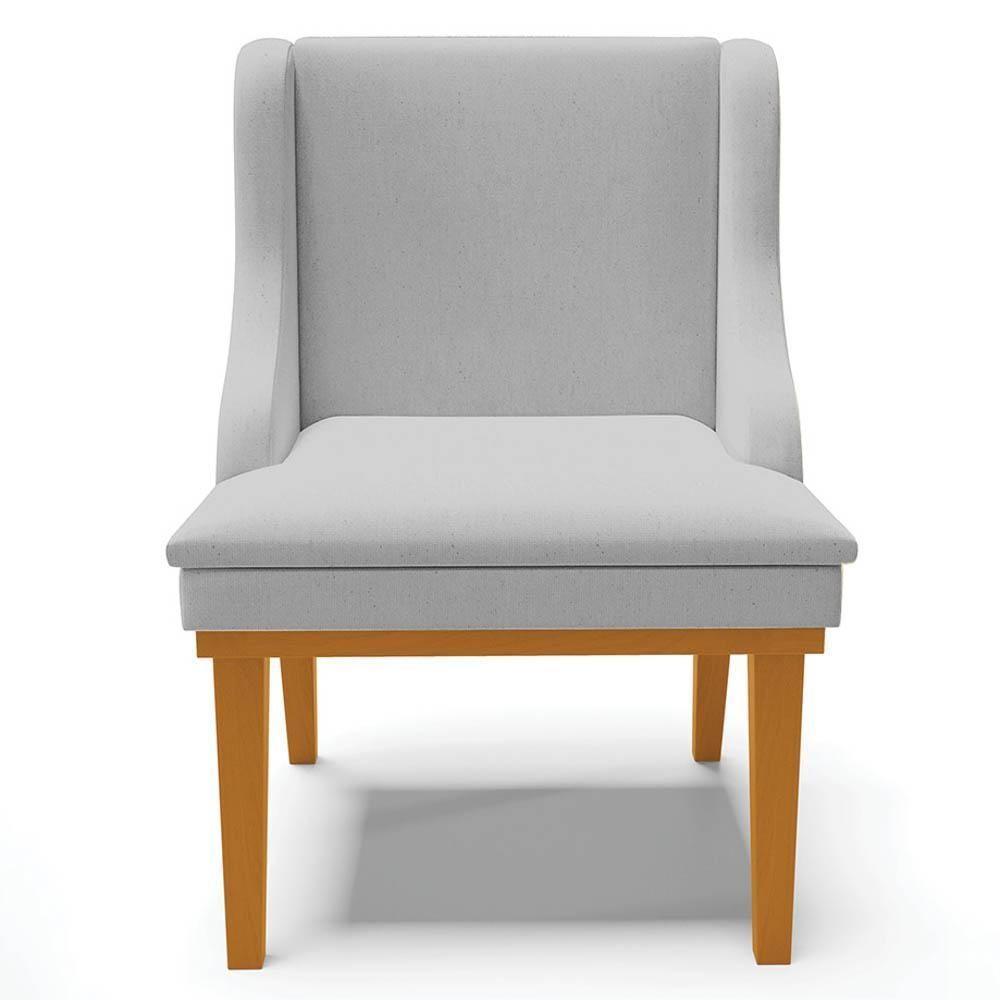 Kit 8 Cadeiras Estofadas Para Sala De Jantar Base Fixa De Madeira Castanho Lia Linho Cinza - Ibiza - 8