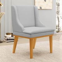 Kit 8 Cadeiras Estofadas Para Sala De Jantar Base Fixa De Madeira Castanho Lia Linho Cinza - Ibiza - 2