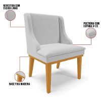 Kit 8 Cadeiras Estofadas Para Sala De Jantar Base Fixa De Madeira Castanho Lia Linho Cinza - Ibiza - 3