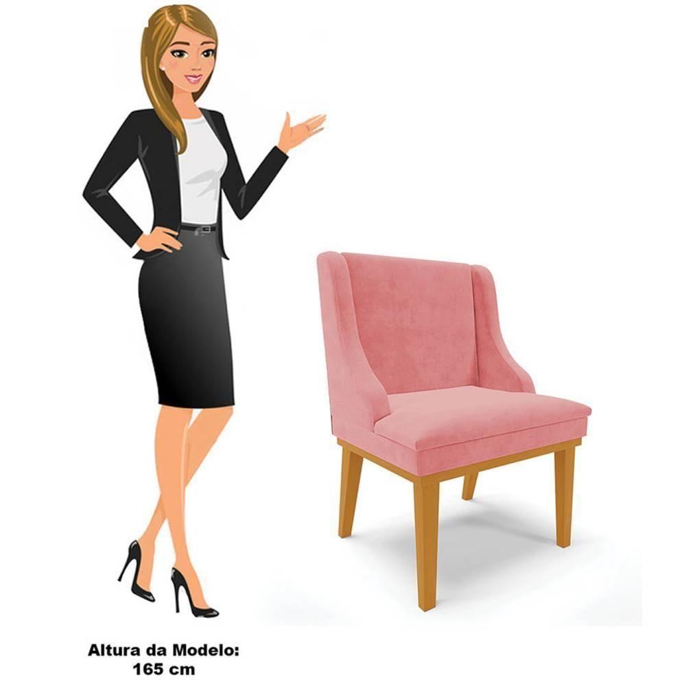 Kit 2 Cadeiras Estofadas Para Sala De Jantar Base Fixa De Madeira Castanho Lia Suede Rosê - Ibiza - 5