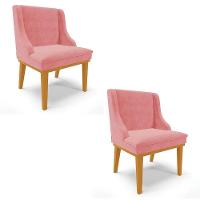 Kit 2 Cadeiras Estofadas Para Sala De Jantar Base Fixa De Madeira Castanho Lia Suede Rosê - Ibiza - 1