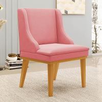 Kit 2 Cadeiras Estofadas Para Sala De Jantar Base Fixa De Madeira Castanho Lia Suede Rosê - Ibiza - 2