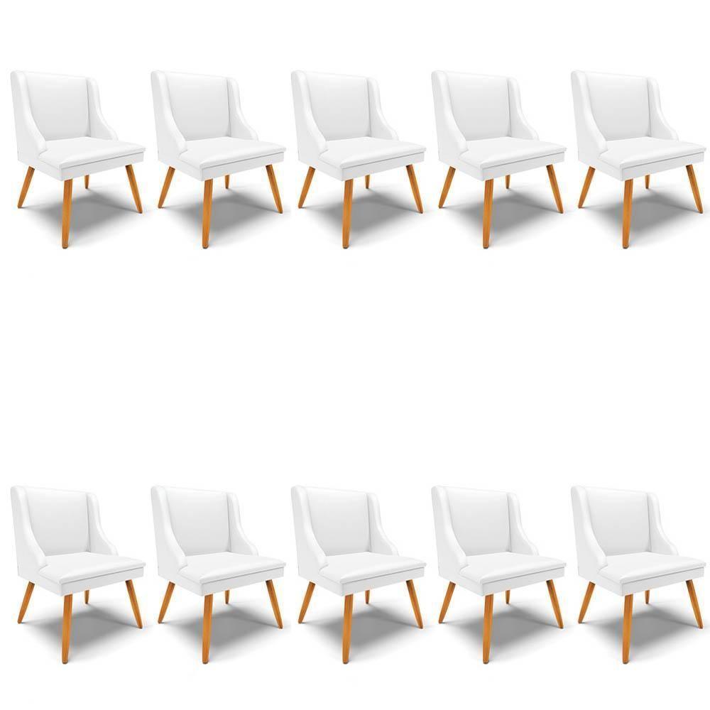 Kit 10 Cadeiras Estofadas Para Sala De Jantar Pés Palito Lia Sintético Branco - Ibiza - 1