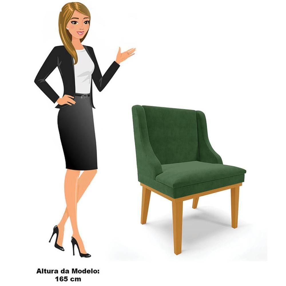 Kit 2 Cadeiras Estofadas Para Sala De Jantar Base Fixa De Madeira Castanho Lia Suede Verde - Ibiza - 5