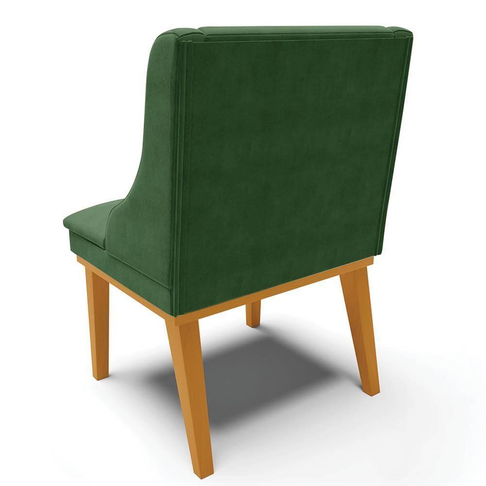 Kit 2 Cadeiras Estofadas Para Sala De Jantar Base Fixa De Madeira Castanho Lia Suede Verde - Ibiza - 7
