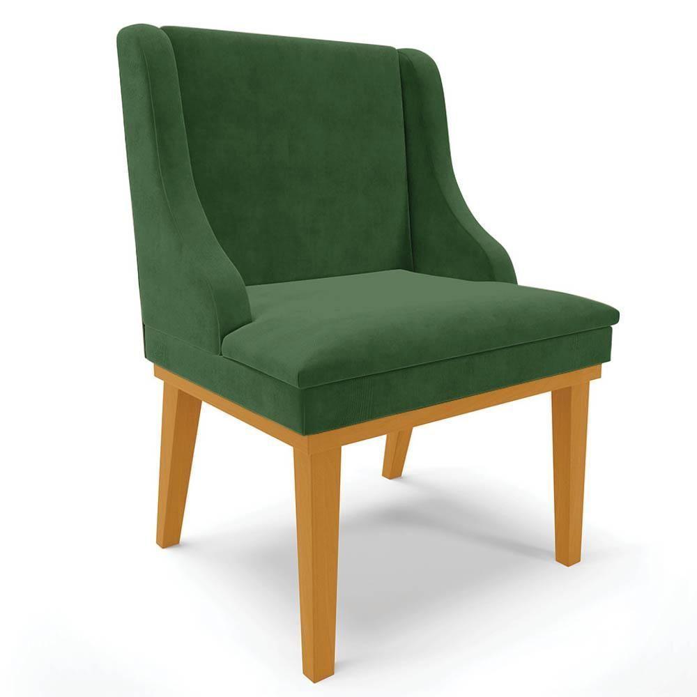 Kit 2 Cadeiras Estofadas Para Sala De Jantar Base Fixa De Madeira Castanho Lia Suede Verde - Ibiza - 9
