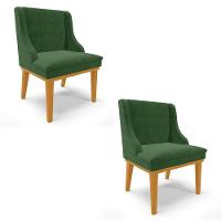 Kit 2 Cadeiras Estofadas Para Sala De Jantar Base Fixa De Madeira Castanho Lia Suede Verde - Ibiza - 1