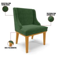 Kit 2 Cadeiras Estofadas Para Sala De Jantar Base Fixa De Madeira Castanho Lia Suede Verde - Ibiza - 3