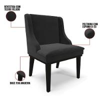 Kit 10 Cadeiras Estofadas Para Sala De Jantar Base Fixa De Madeira Preto Lia Veludo Preto - Ibiza - 3