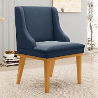 Kit 2 Cadeiras Estofadas Para Sala De Jantar Base Fixa De Madeira Castanho Lia Suede Azul Marinho - Ibiza - 2