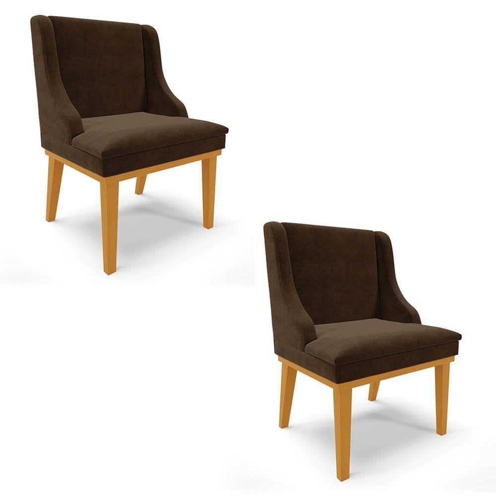 Kit 2 Cadeiras Estofadas Para Sala De Jantar Base Fixa De Madeira Castanho Lia Suede Marrom - Ibiza - 1