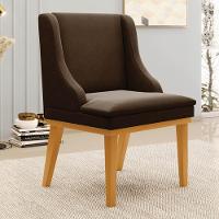 Kit 2 Cadeiras Estofadas Para Sala De Jantar Base Fixa De Madeira Castanho Lia Suede Marrom - Ibiza - 2