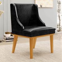 Kit 8 Cadeiras Estofadas Base Fixa De Madeira Castanho Lia Sintético Premium Preto - Ibiza - 2