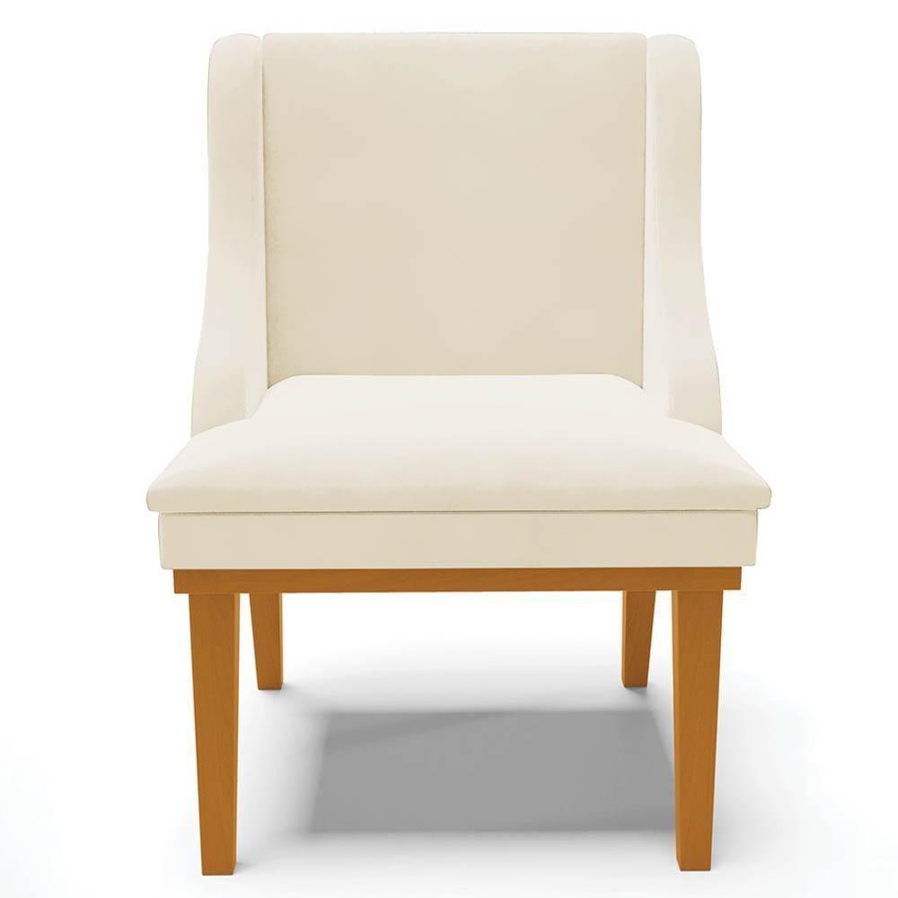 Kit 2 Cadeiras Estofadas Para Sala De Jantar Base Fixa De Madeira Castanho Lia Veludo Bege - Ibiza - 8