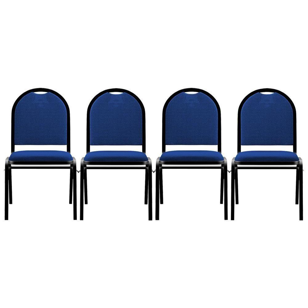 Kit 4 Cadeiras Hoteleiras Auditório Empilhável Linho M23 Azul - Mpozenato - 1