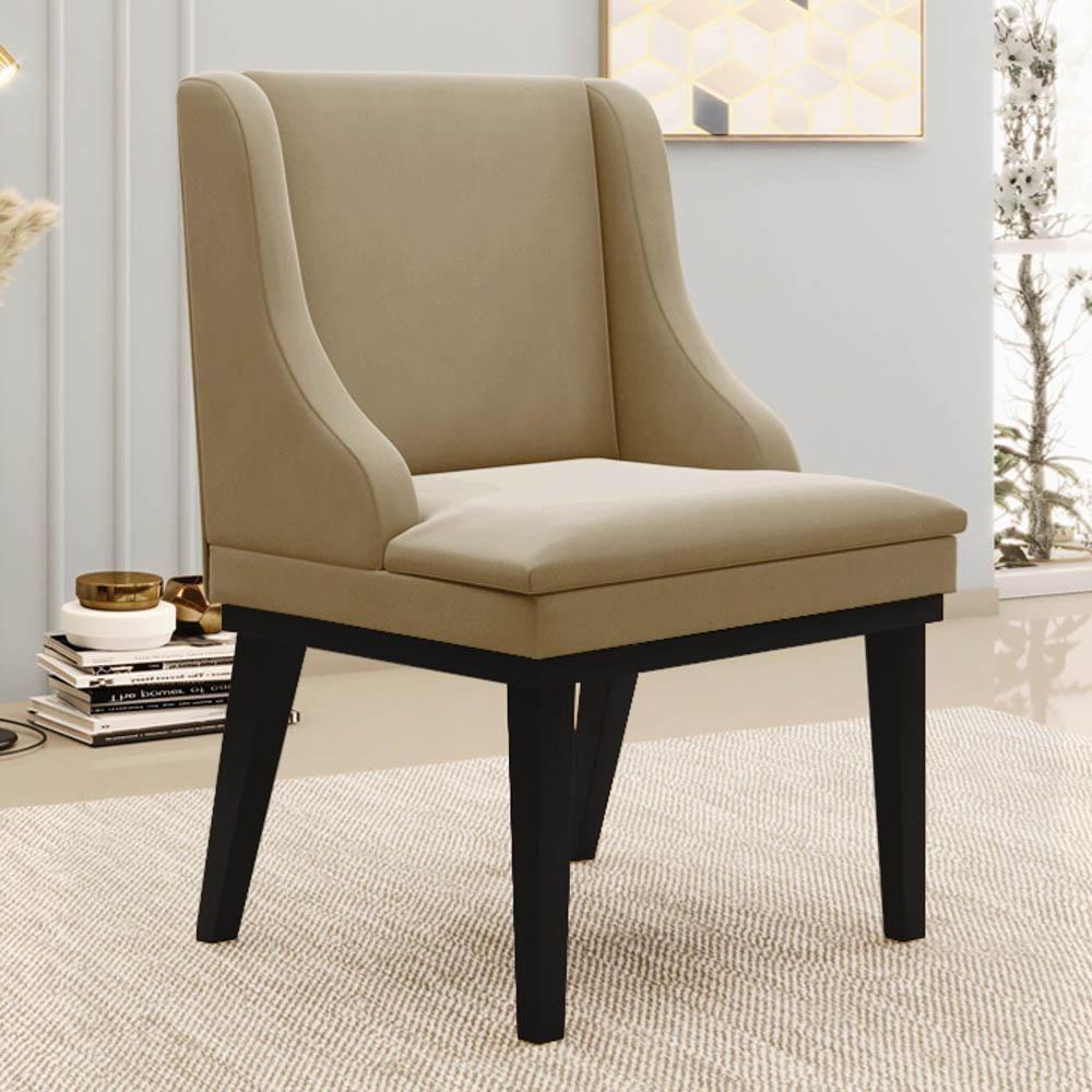 Kit 2 Cadeiras Estofadas Para Sala De Jantar Base Fixa De Madeira Preto Lia Suede Marrom Rt - Ibiza - 2