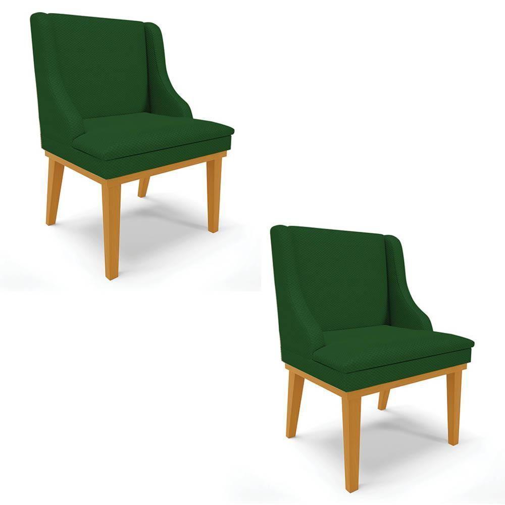 Kit 2 Cadeiras Estofadas Para Sala De Jantar Base Fixa De Madeira Castanho Lia Veludo Verde - Ibiza - 1