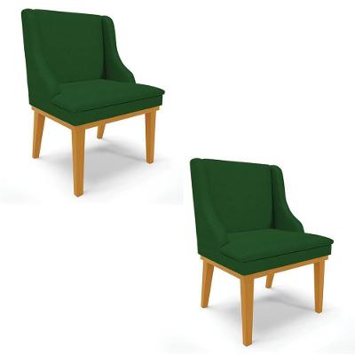 Kit 2 Cadeiras Estofadas Para Sala De Jantar Base Fixa De Madeira Castanho Lia Veludo Verde - Ibiza