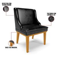 Kit 6 Cadeiras Estofadas Base Fixa De Madeira Castanho Lia Sintético Premium Preto - Ibiza - 3