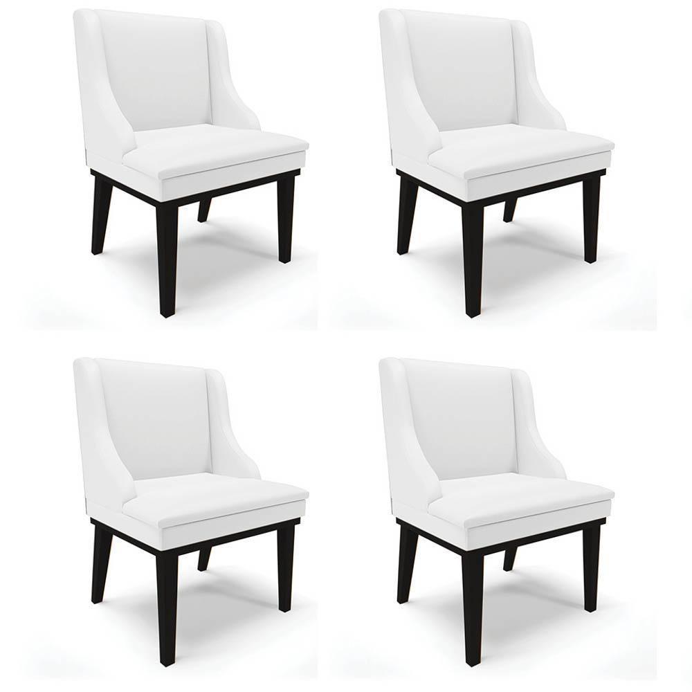 Kit 4 Cadeiras Estofadas Sala De Jantar Base Fixa De Madeira Preto Lia Sintético Branco - Ibiza - 1