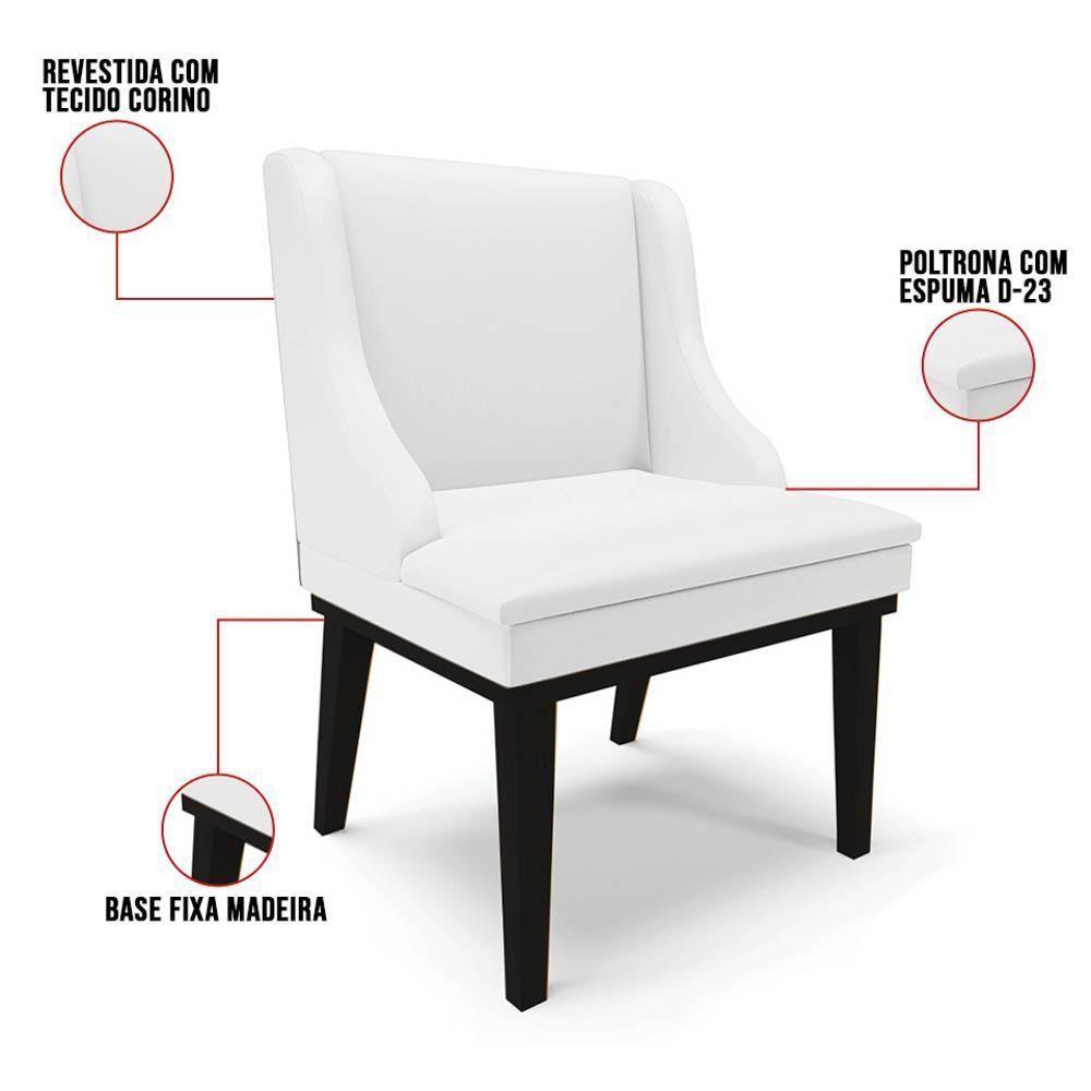 Kit 4 Cadeiras Estofadas Sala De Jantar Base Fixa De Madeira Preto Lia Sintético Branco - Ibiza - 3