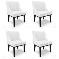 Kit 4 Cadeiras Estofadas Sala De Jantar Base Fixa De Madeira Preto Lia Sintético Branco - Ibiza - 1