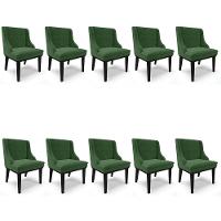 Kit 10 Cadeiras Estofadas Para Sala De Jantar Base Fixa De Madeira Preto Lia Suede Verde - Ibiza - 1