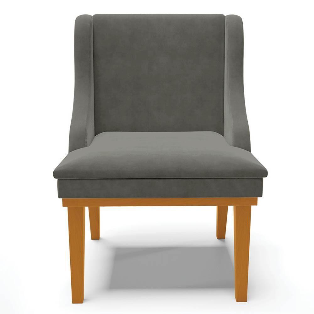 Kit 2 Cadeiras Estofadas Para Sala De Jantar Base Fixa De Madeira Castanho Lia Suede Grafite - Ibiza - 8