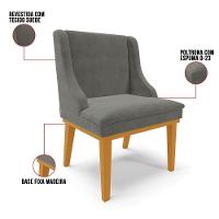 Kit 2 Cadeiras Estofadas Para Sala De Jantar Base Fixa De Madeira Castanho Lia Suede Grafite - Ibiza - 3