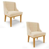 Kit 2 Cadeiras Estofadas Para Sala De Jantar Base Fixa De Madeira Castanho Lia Suede Bege - Ibiza - 1