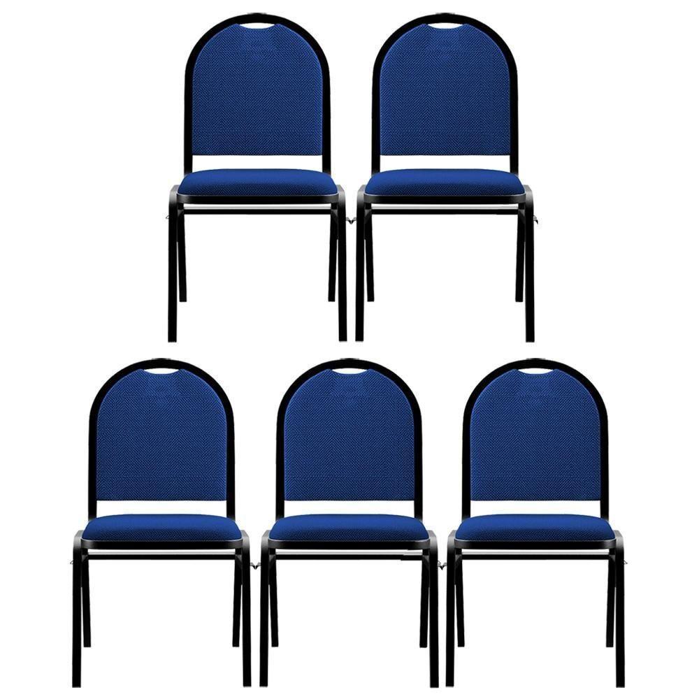 Kit 5 Cadeiras Hoteleiras Auditório Empilhável Linho M23 Azul - Mpozenato - 1