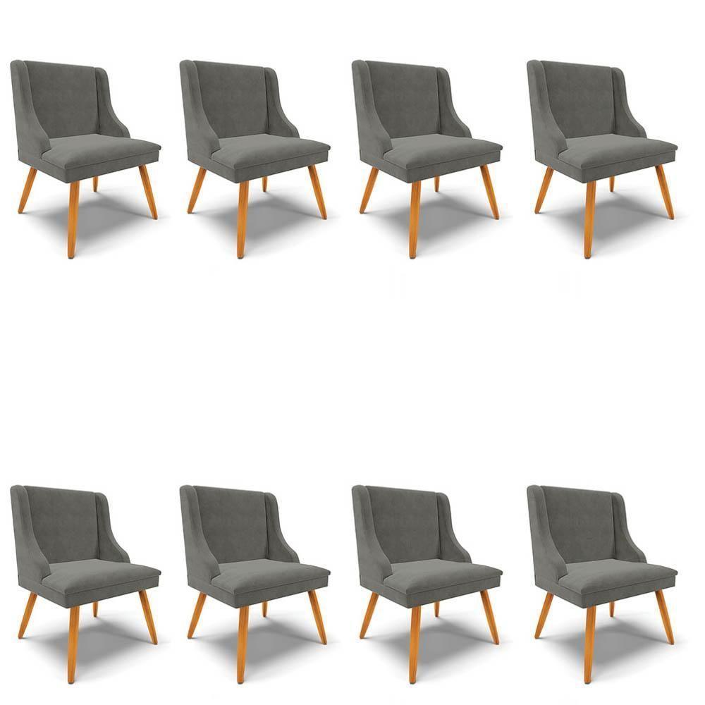 Kit 8 Cadeiras Estofadas Para Sala De Jantar Pés Palito Lia Suede Grafite - Ibiza - 1