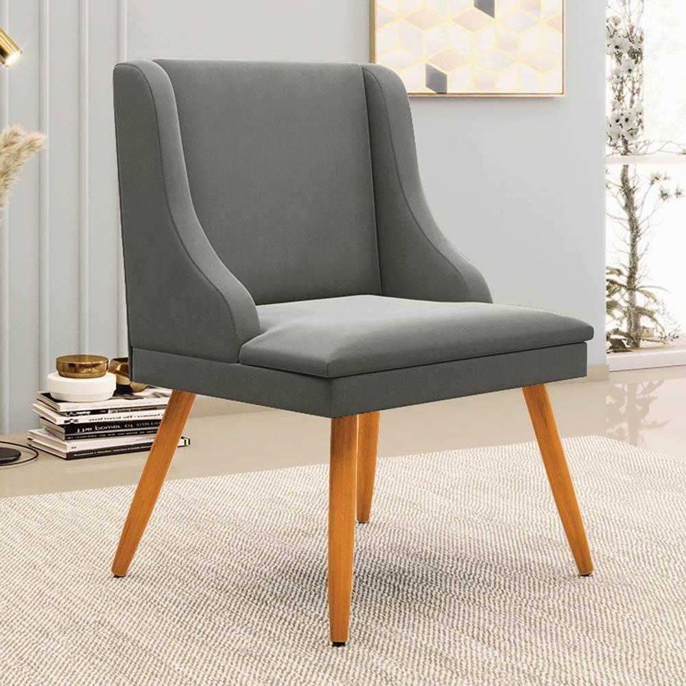 Kit 8 Cadeiras Estofadas Para Sala De Jantar Pés Palito Lia Suede Grafite - Ibiza - 2