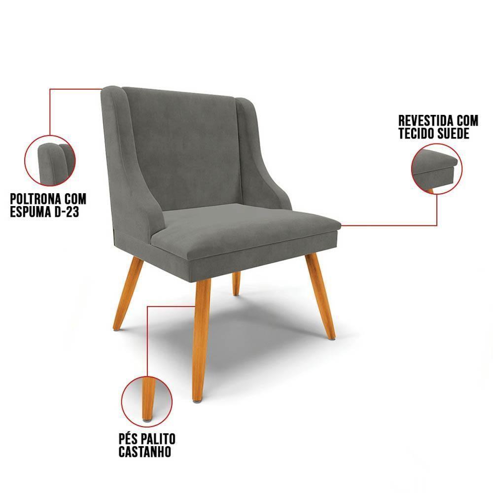 Kit 8 Cadeiras Estofadas Para Sala De Jantar Pés Palito Lia Suede Grafite - Ibiza - 3