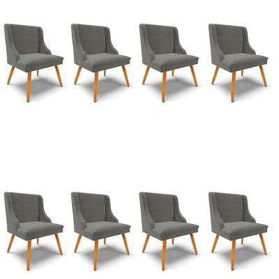 Kit 8 Cadeiras Estofadas Para Sala De Jantar Pés Palito Lia Suede Grafite - Ibiza