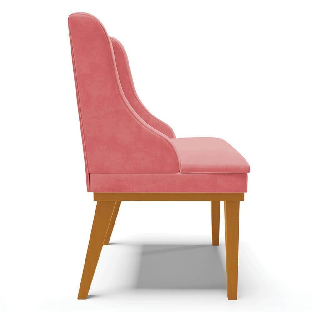 Kit 8 Cadeiras Estofadas Para Sala De Jantar Base Fixa De Madeira Castanho Lia Suede Rosê - Ibiza - 6