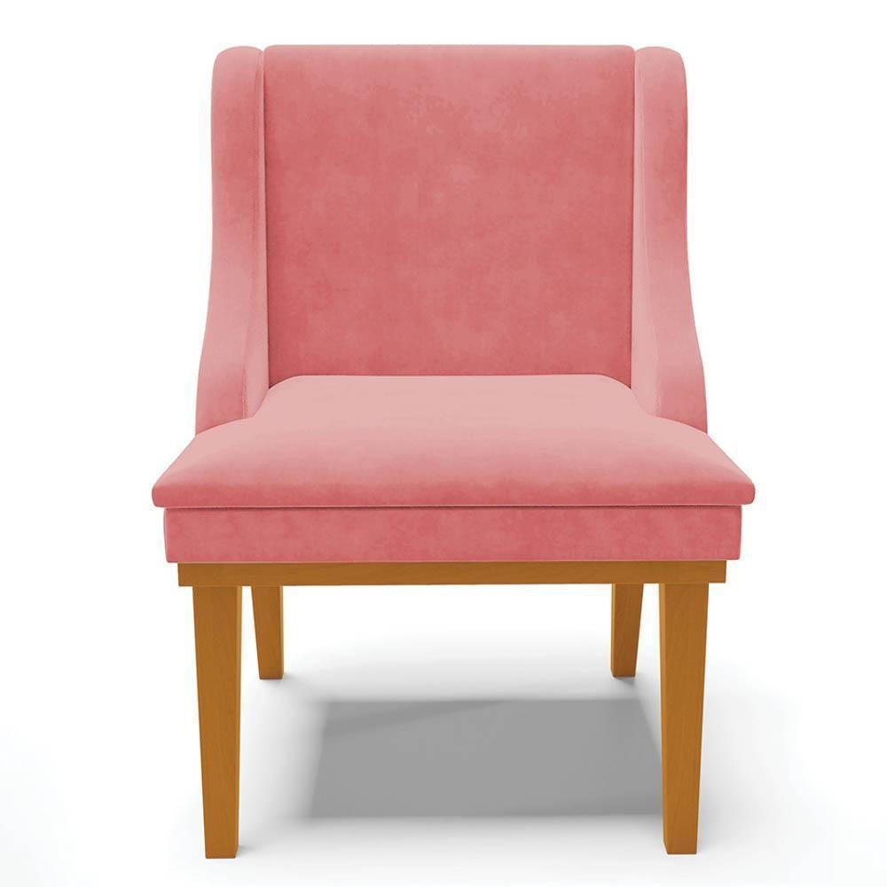 Kit 8 Cadeiras Estofadas Para Sala De Jantar Base Fixa De Madeira Castanho Lia Suede Rosê - Ibiza - 8