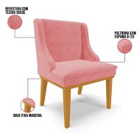 Kit 8 Cadeiras Estofadas Para Sala De Jantar Base Fixa De Madeira Castanho Lia Suede Rosê - Ibiza - 3