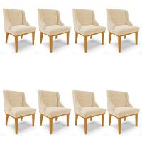 Kit 8 Cadeiras Estofadas Para Sala De Jantar Base Fixa De Madeira Castanho Lia Suede Bege - Ibiza - 1