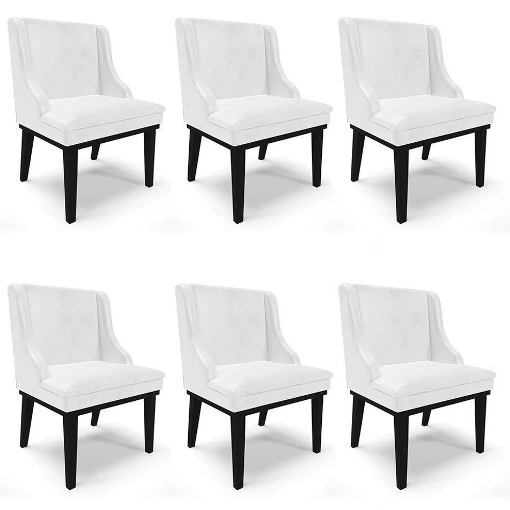 Kit 6 Cadeiras Estofadas Base Fixa De Madeira Preto Lia Sintético Premium Branco - Ibiza - 1