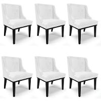 Kit 6 Cadeiras Estofadas Base Fixa De Madeira Preto Lia Sintético Premium Branco - Ibiza - 1