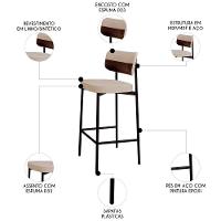 Banqueta Alta Bar Estofada Kit 2 Ella M25 Linho Areia-café - Mpozenato - 3