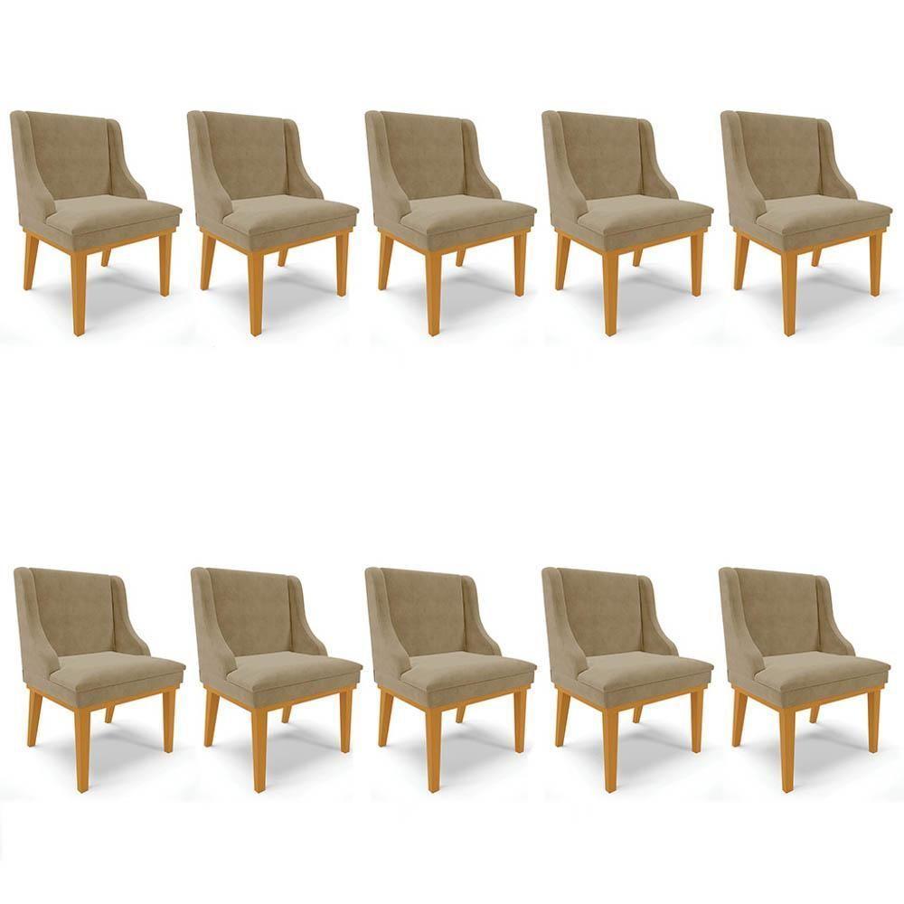 Kit 10 Cadeiras Estofadas Para Sala De Jantar Base Fixa De Madeira Castanho Lia Suede Marrom Rt - Ibiza - 1